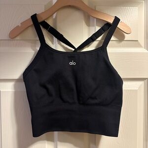 Alo Black Ribbed Bra Tank